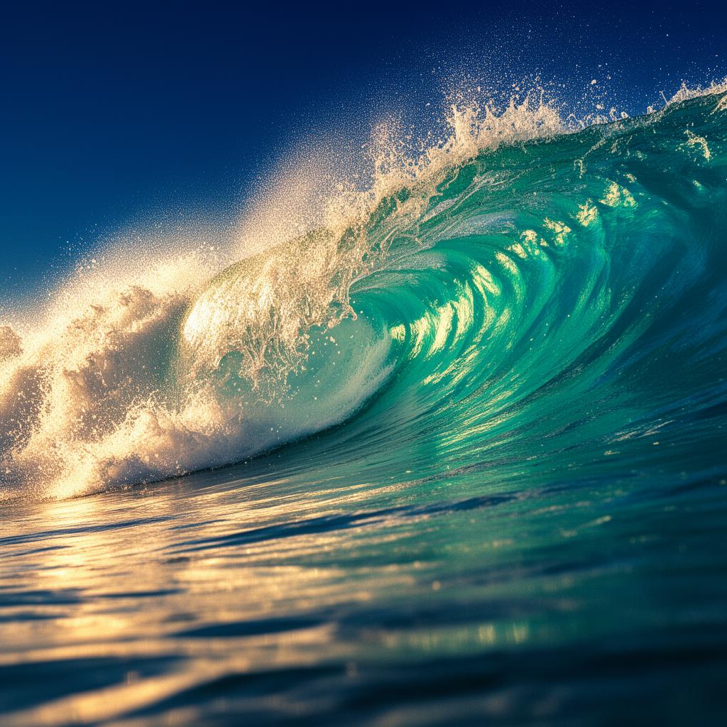 Cinematic golden ocean wave at sunrise